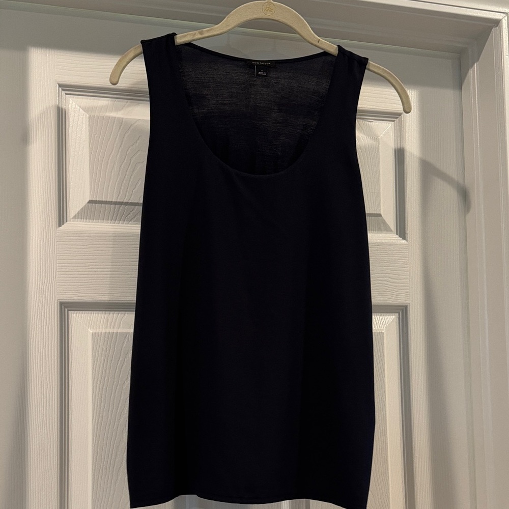 Ann Taylor Mixed Media Elegant Navy Tank Top
